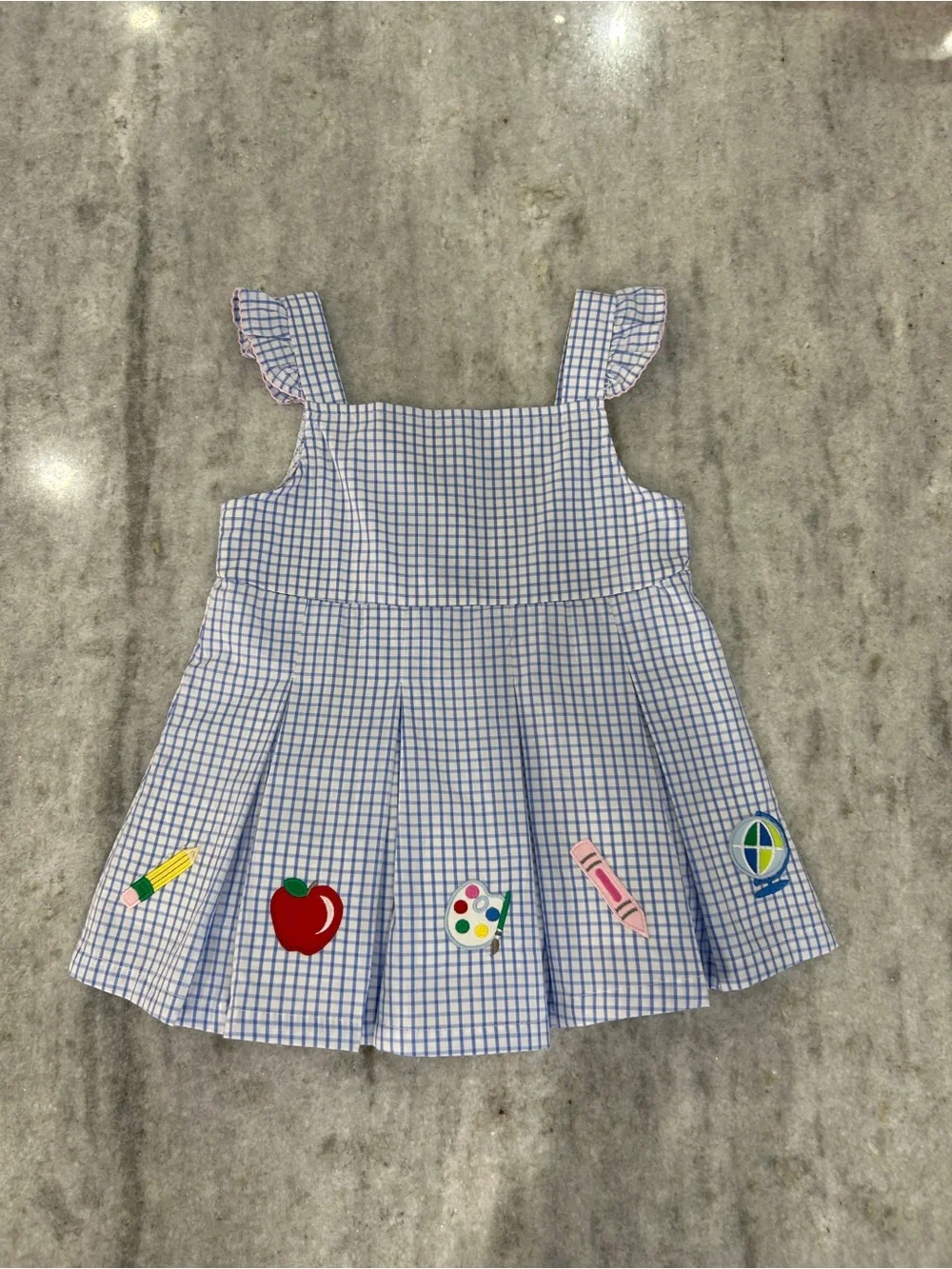 Classic Whimsy Girls Blue Striped Two-Piece Set with School Icons Size 6